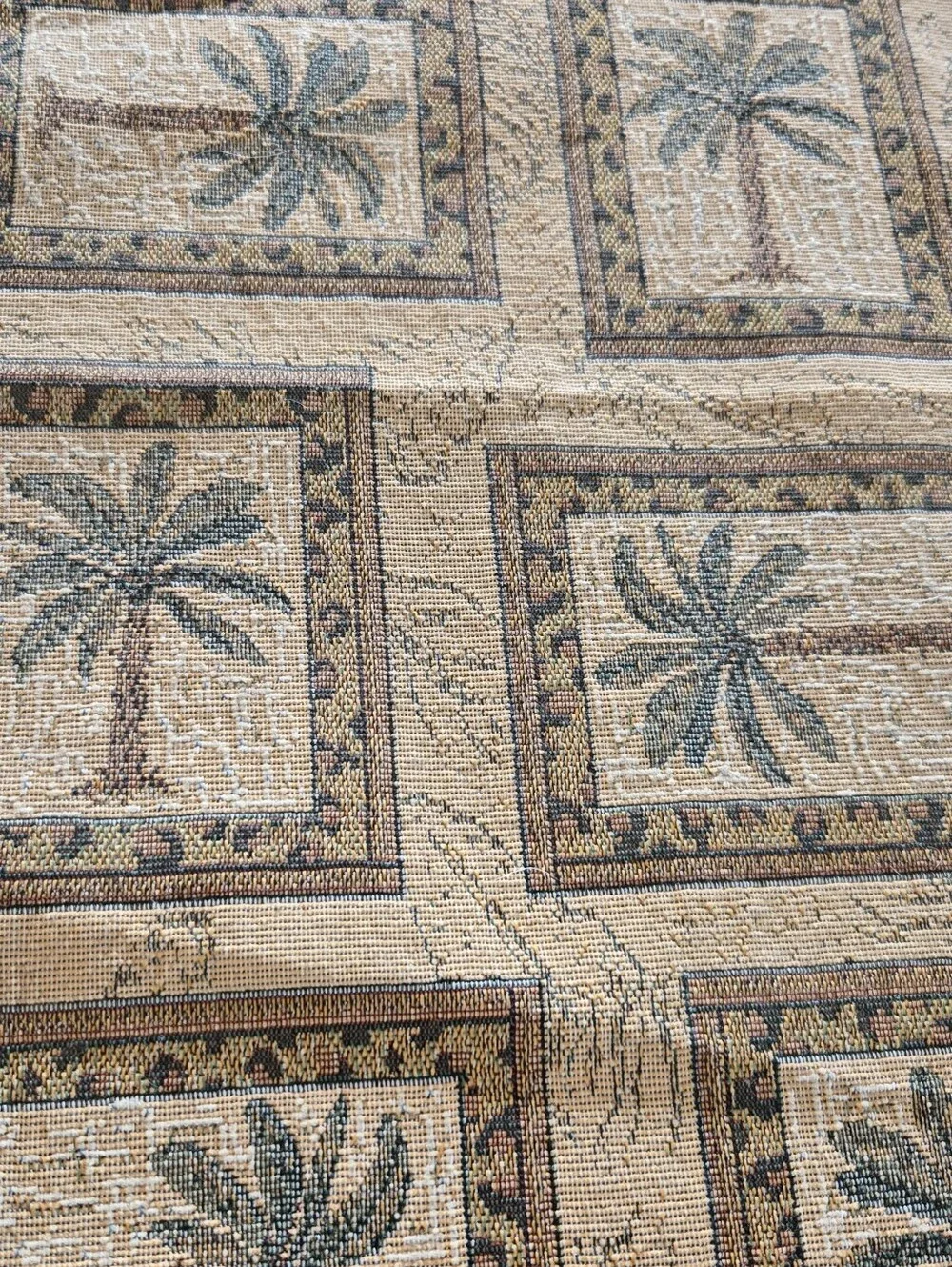 Palm Motif Table Runner in Beige and Green - Home Dining
